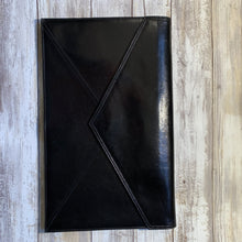Load image into Gallery viewer, Black Leather Clutch by John Romain. Large Envelope Style Handbag. Circa 1970. Gift for Her. - Scotch Street Vintage