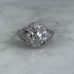 Copy of Diamond Cluster Ring. 14K White Gold. Unique Engagement Ring. April Birthstone. - Scotch Street Vintage