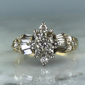 Diamond Art Deco Cluster Ring. 10K Yellow Gold. April Birthstone. 10 Year Anniversary Gift. - Scotch Street Vintage