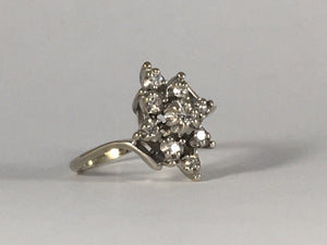 Diamond Cluster Ring . 14K White Gold. Unique Engagement. April Birthstone. 10 Year Anniversary. - Scotch Street Vintage