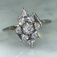 Load image into Gallery viewer, Diamond Cluster Ring . 14K White Gold. Unique Engagement. April Birthstone. 10 Year Anniversary. - Scotch Street Vintage