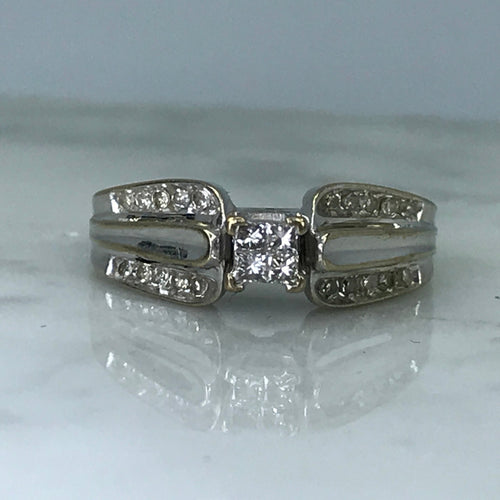 Diamond Engagement Ring. 10K White Gold Setting. April Birthstone. 10 Year Anniversary Stone. - Scotch Street Vintage