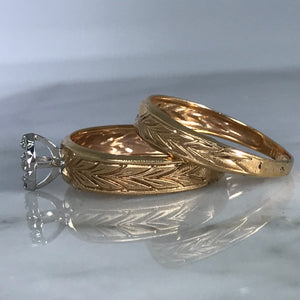 Diamond Engagement Ring and Wedding Band. Bridal Set. 10K Yellow Gold. April Birthstone. - Scotch Street Vintage