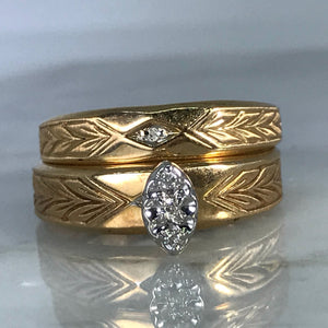Diamond Engagement Ring and Wedding Band. Bridal Set. 10K Yellow Gold. April Birthstone. - Scotch Street Vintage