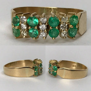 Emerald Diamond Cluster Ring. 14K Yellow Gold. May Birthstone. 20th Anniversary. Appraised. - Scotch Street Vintage