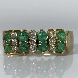Emerald Diamond Cluster Ring. 14K Yellow Gold. May Birthstone. 20th Anniversary. Appraised. - Scotch Street Vintage