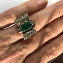 Load image into Gallery viewer, Emerald Diamond Ring. 18K Gold. Bow Tie Design. May Birthstone. 20th Anniversary Gift. - Scotch Street Vintage