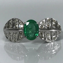 Load image into Gallery viewer, Emerald Diamond Ring. Art Nouveau. 18K White Gold. May Birthstone. 20th Anniversary. APPRAISED - Scotch Street Vintage