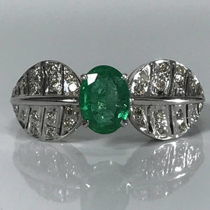 Emerald Diamond Ring. Art Nouveau. 18K White Gold. May Birthstone. 20th Anniversary. APPRAISED - Scotch Street Vintage