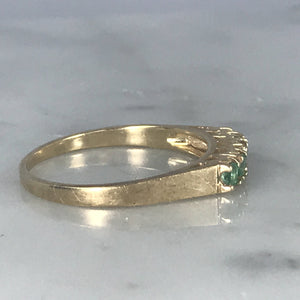 Emerald Wedding Band or Stacking Ring in 14K Yellow Gold. Estate Jewelry. May Birthstone. - Scotch Street Vintage