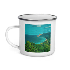 Enamel Mug with Custom Artwork of Sleeping Beer Dunes in Michigan. Perfect Lightweight Camping Cup. - Scotch Street Vintage