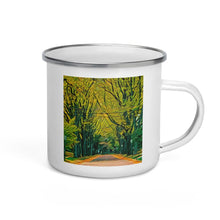 Load image into Gallery viewer, Enamel Mug with Fall Street Scene from Upper Arlington, OH. Autumn Tree Artwork - Scotch Street Vintage