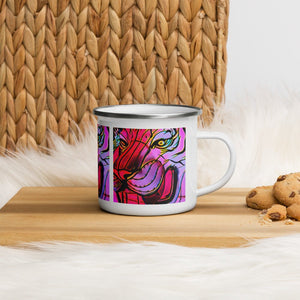 Enamel Mug with Lunar New Year Tiger Artwork. Coffee Cup with Vibrant Lantern Photo Art - Scotch Street Vintage