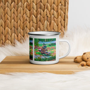 Enamel Mug with Zen Rock Stacking Art Photo. Coffee Cup with Stone Tower. Perfect Gift for the Coffee Lover - Scotch Street Vintage