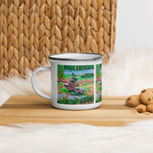 Load image into Gallery viewer, Enamel Mug with Zen Rock Stacking Art Photo. Coffee Cup with Stone Tower. Perfect Gift for the Coffee Lover - Scotch Street Vintage