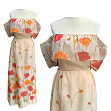 Load image into Gallery viewer, Floral Maxi Dress with Burnt Orange and Red Poppy Flowers by Alfred Shaheen. Summer Dress - Scotch Street Vintage