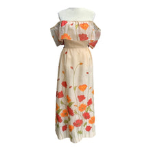 Load image into Gallery viewer, Floral Maxi Dress with Burnt Orange and Red Poppy Flowers by Alfred Shaheen. Summer Dress - Scotch Street Vintage