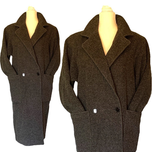 Gray Cashmere Wool Trench Overcoat. Soft and Warm Coat. Oversized 1980s Style. - Scotch Street Vintage