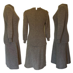 Gray Knit Drop Waist Dress Perfect for Fall. Easy to Dress Up or Down. 1970s Bill Blass - Scotch Street Vintage