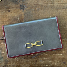 Load image into Gallery viewer, Gray Leather Clutch with Burgundy and Gold Accents. Perfect Fall Bag. Circa 1970s - Scotch Street Vintage