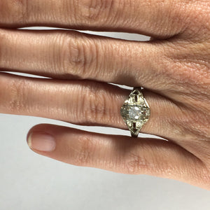 Art Deco Diamond Engagement Ring. 18K White Gold. April Birthstone. 10 Year Anniversary Gift.