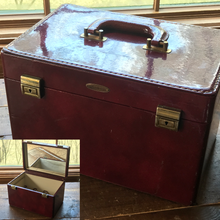 Load image into Gallery viewer, Vintage Patent Leather Train Case by Saks Fifth Avenue. Cosmetic Carrier. Overnight Bag.