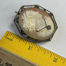 Load image into Gallery viewer, Victorian Cameo Pendant or Brooch with Large Carved Carnelian Shell Lady with Diamond Necklace.