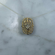 Load image into Gallery viewer, Antique Diamond Pendant in 14K Yellow Gold Filigree Setting Upcycled from a Hat Pin.