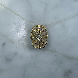 Antique Diamond Pendant in 14K Yellow Gold Filigree Setting Upcycled from a Hat Pin.