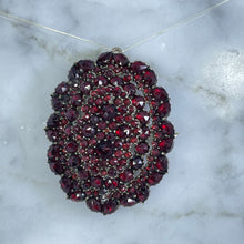 Load image into Gallery viewer, Antique Garnet Brooch or Pendant in 9K Rose Gold. Perfect Wedding Day Jewelry. January Birthstone.