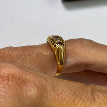 Load image into Gallery viewer, 1890s Antique Spinel and Diamond Ring in 18k Yellow Gold. Unique Stacking or Wedding Ring.