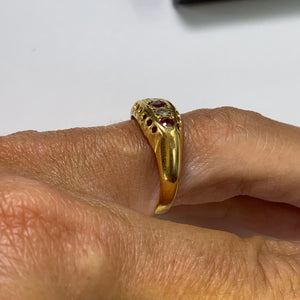 1890s Antique Spinel and Diamond Ring in 18k Yellow Gold. Unique Stacking or Wedding Ring.