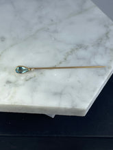 Load image into Gallery viewer, Antique Aquamarine and Diamond Pendant in 14K Yellow Gold. Repurposed Hatpin.
