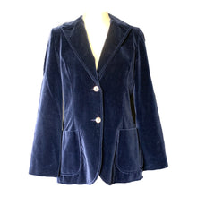 Load image into Gallery viewer, 1970s Blue Velvet Blazer by Koret. Perfect Statement Piece for Fall. Sustainable Fashion.
