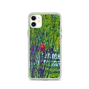 iPhone Case with Spring Trees and Cardinal Design. Phone Protector with Bright Red Bird. - Scotch Street Vintage