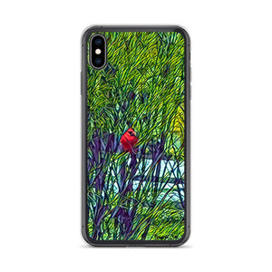 iPhone Case with Spring Trees and Cardinal Design. Phone Protector with Bright Red Bird. - Scotch Street Vintage