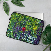 Load image into Gallery viewer, Laptop Sleeve with Spring Trees and Cardinal Artwork. Computer Travel Case with Bright Red Bird. - Scotch Street Vintage