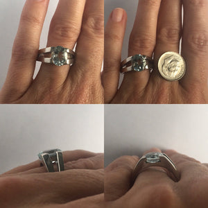 Modernist Aquamarine Engagement Ring. 10k White Gold. March Birthstone. 19th Anniversary. - Scotch Street Vintage