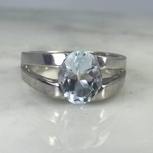 Load image into Gallery viewer, Modernist Aquamarine Engagement Ring. 10k White Gold. March Birthstone. 19th Anniversary. - Scotch Street Vintage