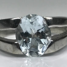 Load image into Gallery viewer, Modernist Aquamarine Engagement Ring. 10k White Gold. March Birthstone. 19th Anniversary. - Scotch Street Vintage
