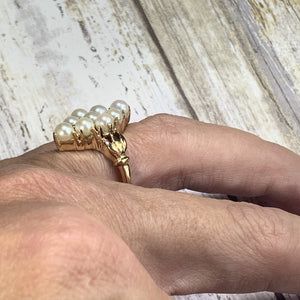 Pearl Cluster Ring in 14K Yellow Gold. Estate Jewelry. June Birthstone. Unique Engagement Ring. - Scotch Street Vintage
