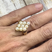 Load image into Gallery viewer, Pearl Cluster Ring in 14K Yellow Gold. Estate Jewelry. June Birthstone. Unique Engagement Ring. - Scotch Street Vintage