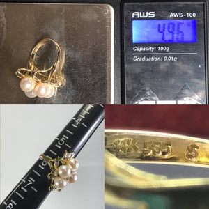 Pearl Diamond Cluster Ring. 14k Yellow Gold. June Birthstone. 4th Anniversary Gift. - Scotch Street Vintage