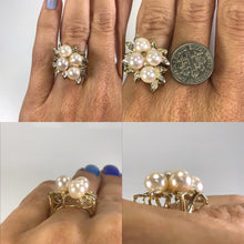 Load image into Gallery viewer, Pearl Diamond Cluster Ring. 14k Yellow Gold. June Birthstone. 4th Anniversary Gift. - Scotch Street Vintage