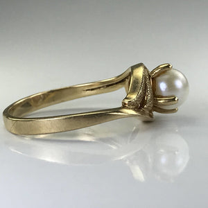 Pearl Diamond Engagement Ring. 10k Brushed Gold. June Birthstone. 4th Anniversary Gift. - Scotch Street Vintage