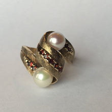 Load image into Gallery viewer, Pearl Garnet Ring. 10K Brushed Yellow Gold. June Birthstone. 4th Anniversary Gift. - Scotch Street Vintage