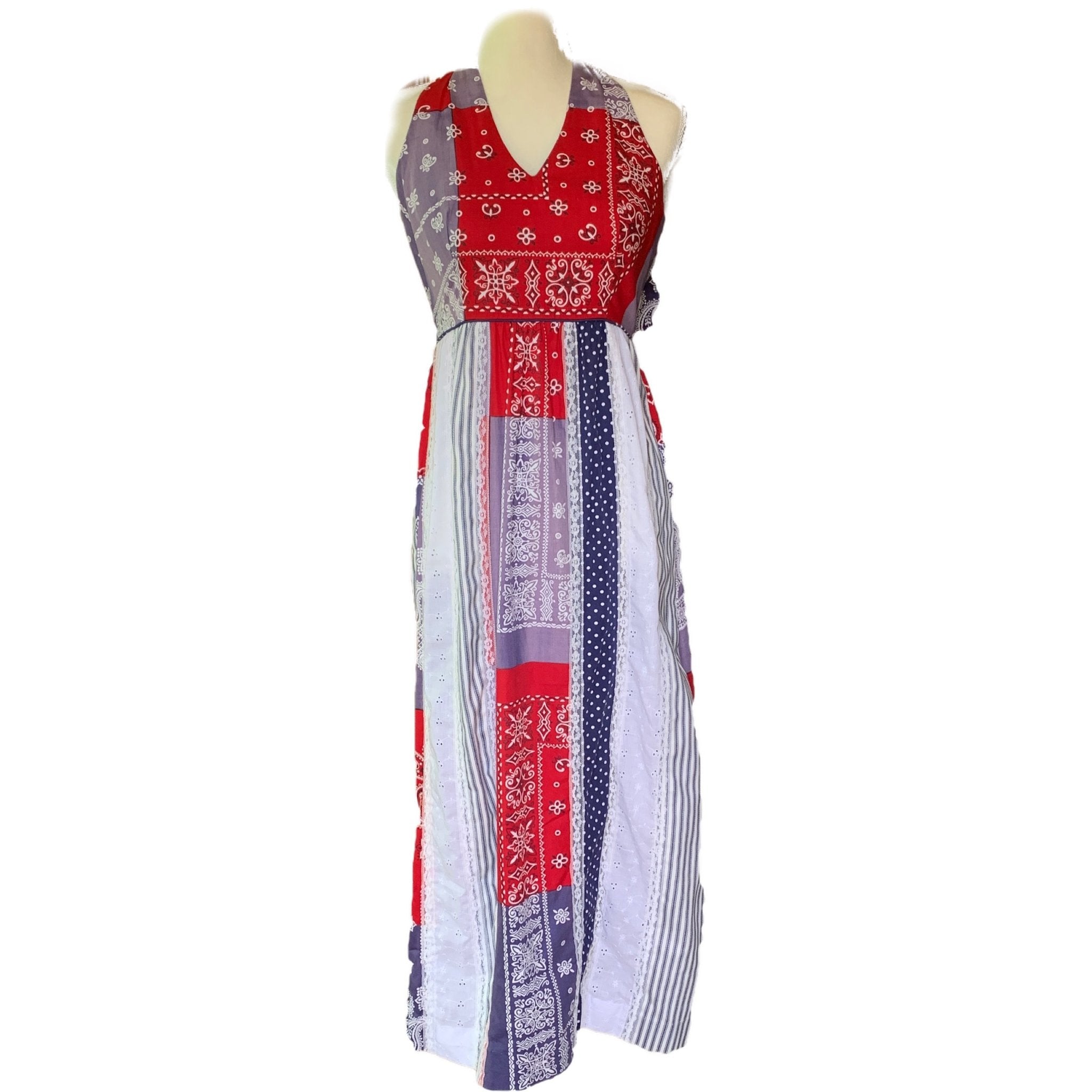 Red White and Blue Patchwork Halter Dress by Saks Fifth Avenue Young D Red White and Blue Patchwork Halter Dress by Saks Fifth Avenue Young D