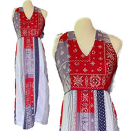 Red White and Blue Patchwork Halter Dress by Saks Fifth Avenue Young Dimensions. 4th of July Dress. - Scotch Street Vintage