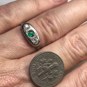 RESERVED LISTING for CA121320 Antique Emerald and Diamond Ring. 18K White Gold. May Birthstone. 20th Anniversary Gift. - Scotch Street Vintage