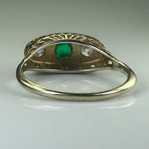 RESERVED LISTING for CA121320 Antique Emerald and Diamond Ring. 18K White Gold. May Birthstone. 20th Anniversary Gift. - Scotch Street Vintage